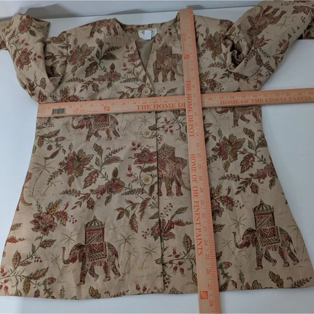 Talbots 100% Silk Elephant Floral Blazer Womens Size 10 Beige Lightweight Jacket